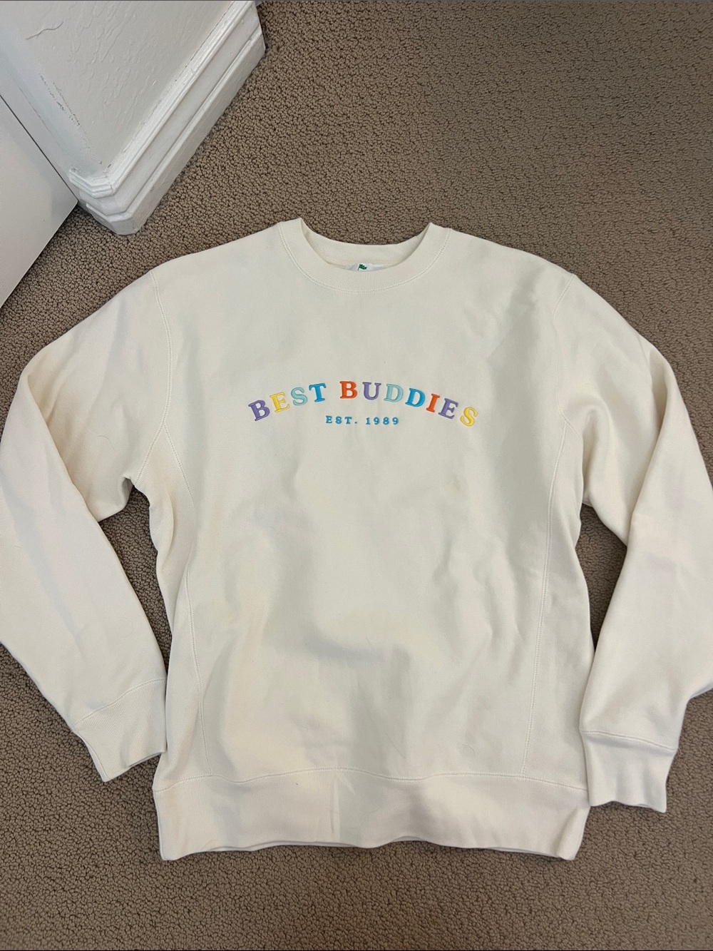 Cream Crewneck Sweatshirt with Multicolor 'Best Buddies' Embroidery